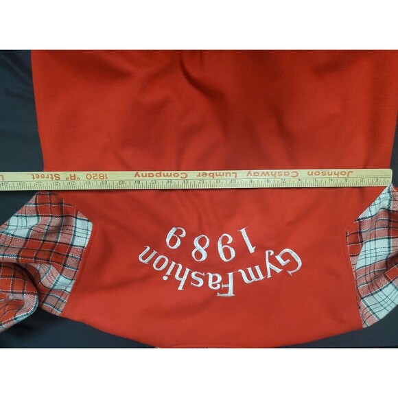 Gym Fashion Varsity Jacket Coat Red Plaid Sleeves Zip Up Unisex 1980s Vintage - Picture 6 of 8